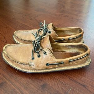Quoddy Chestnut Tan Leather Boat Shoe - Moccasin Vibram Sole - Probably 8.5 or 9